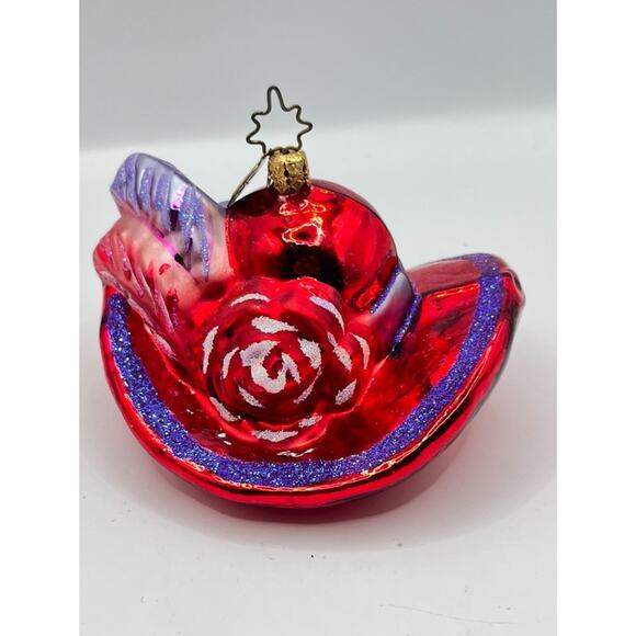 vtg Christopher RADKO Xmas ornament RED HAT HATTER ladies society #1011272 glass - Picture 4 of 8